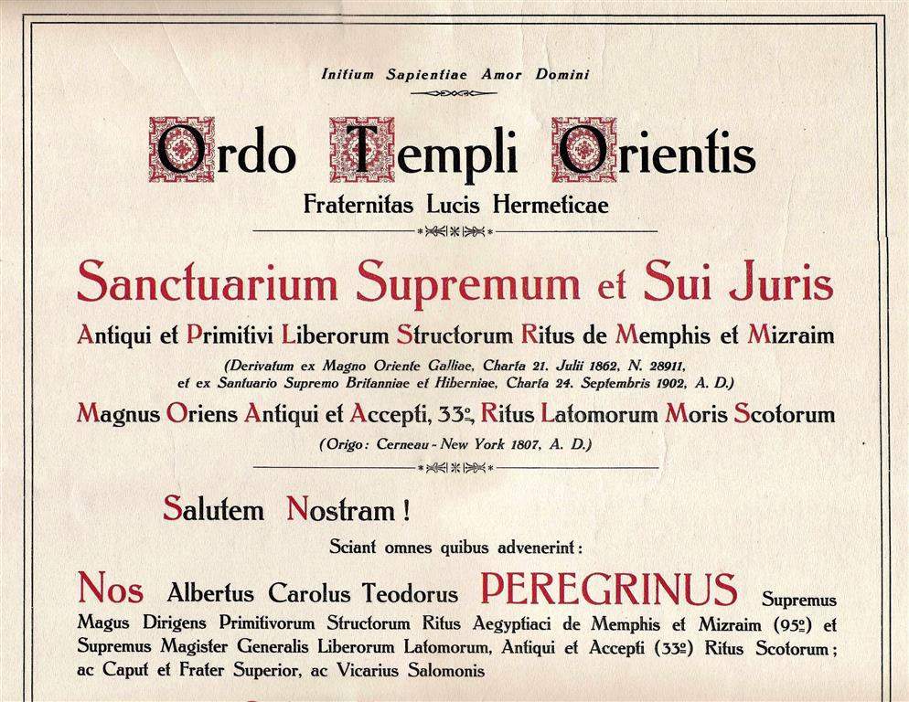 Theodor Reuss Hermetic Brotherhood of Light Ordo Templi Orientis O.T.O. Memphis Misraim